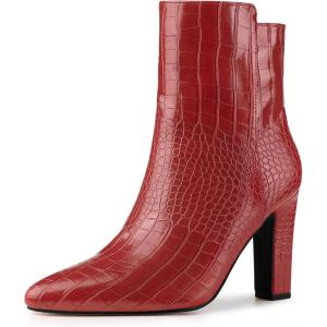 imageAllegra K Womens Printed Pointed Toe Chunky Heels Ankle BootsRed