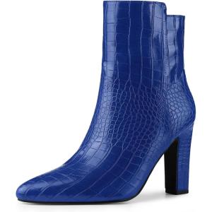imageAllegra K Womens Printed Pointed Toe Chunky Heels Ankle BootsRoyal Blue