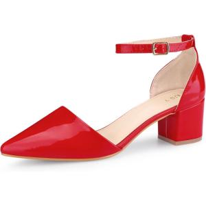 imageAllegra K Womens Pump Pointed Closed Toe Low Chunky Heels PumpsRed