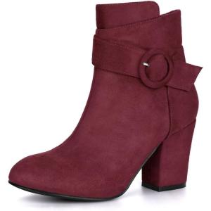 imageAllegra K Womens Round Toe Block Heel Boots Ankle BootiesBurgundy