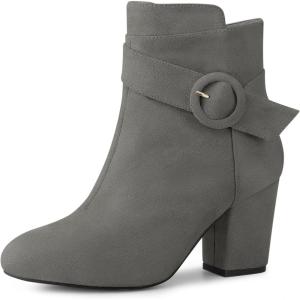 imageAllegra K Womens Round Toe Block Heel Boots Ankle BootiesGrey