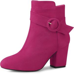 imageAllegra K Womens Round Toe Block Heel Boots Ankle BootiesHot Pink