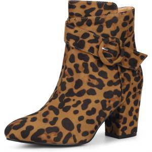 imageAllegra K Womens Round Toe Block Heel Boots Ankle BootiesLeopard