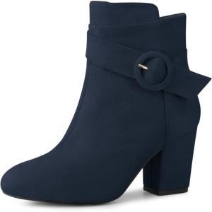 imageAllegra K Womens Round Toe Block Heel Boots Ankle BootiesNavy Blue