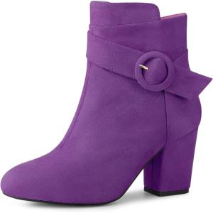 imageAllegra K Womens Round Toe Block Heel Boots Ankle BootiesPurple