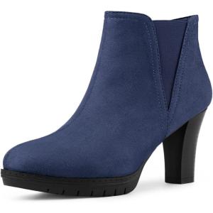 imageAllegra K Womens Round Toe Block Heels Chelsea Ankle BootsDark Blue