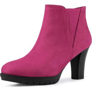 imageAllegra K Womens Round Toe Block Heels Chelsea Ankle BootsHot Pink