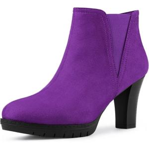 imageAllegra K Womens Round Toe Block Heels Chelsea Ankle BootsPurple