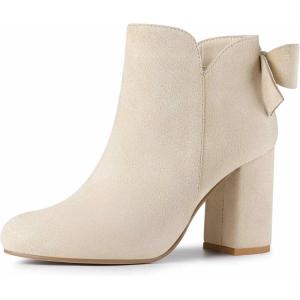 imageAllegra K Womens Round Toe Bow Decor Chunky Heel Ankle BootsBeige