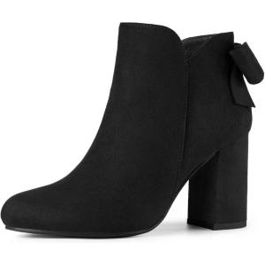 imageAllegra K Womens Round Toe Bow Decor Chunky Heel Ankle BootsBlack