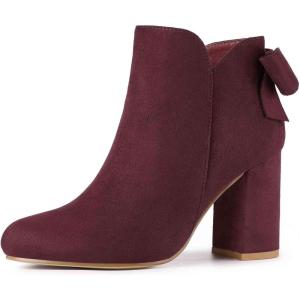 imageAllegra K Womens Round Toe Bow Decor Chunky Heel Ankle BootsBurgundy