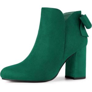 imageAllegra K Womens Round Toe Bow Decor Chunky Heel Ankle BootsGreen