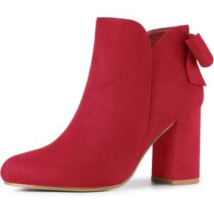 imageAllegra K Womens Round Toe Bow Decor Chunky Heel Ankle BootsRed