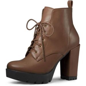 imageAllegra K Womens Round Toe Chunky Heel Lace Up Platform BootsBrown