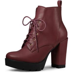 imageAllegra K Womens Round Toe Chunky Heel Lace Up Platform BootsBurgundy
