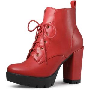 imageAllegra K Womens Round Toe Chunky Heel Lace Up Platform BootsRed