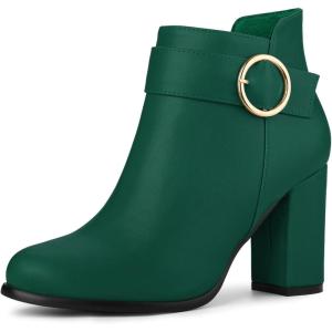imageAllegra K Womens Round Toe Circle Buckle Chunky Heels Ankle BootsGreen