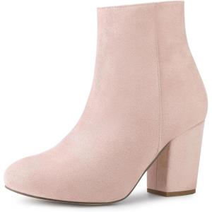 imageAllegra K Womens Round Toe Side Zip Chunky Heel Ankle BootsPink