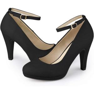 imageAllegra K Womens Round Toe Stiletto Heels Ankle Strap PumpsBlack