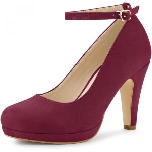 imageAllegra K Womens Round Toe Stiletto Heels Ankle Strap PumpsBurgundy