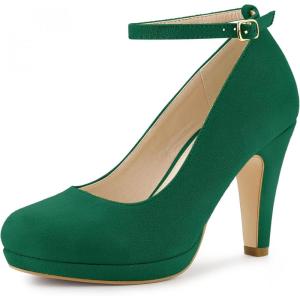 imageAllegra K Womens Round Toe Stiletto Heels Ankle Strap PumpsGreen
