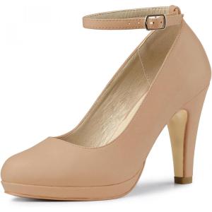imageAllegra K Womens Round Toe Stiletto Heels Ankle Strap PumpsNude