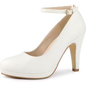 imageAllegra K Womens Round Toe Stiletto Heels Ankle Strap PumpsWhite