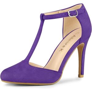 imageAllegra K Womens Rounded Toe Stiletto Heel TStrap Dress Purple Pumps 10 M US