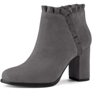 imageAllegra K Womens Ruffle Block Heel Ankle BootsGrey