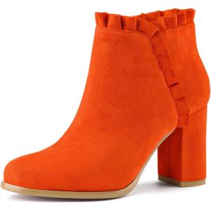 imageAllegra K Womens Ruffle Block Heel Ankle BootsOrange