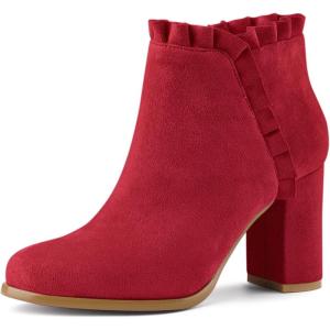 imageAllegra K Womens Ruffle Block Heel Ankle BootsRed