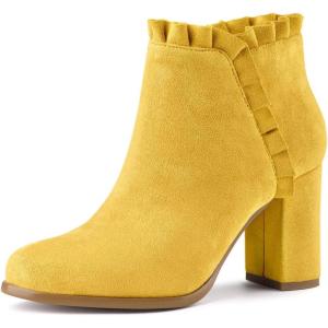 imageAllegra K Womens Ruffle Block Heel Ankle BootsYellow