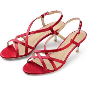 imageAllegra K Womens Slingback Strappy Kitten Heel Heels SandalsRed