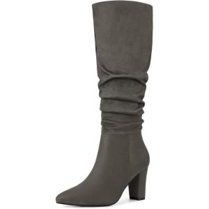 imageAllegra K Womens Slouch Pointed Toe Chunky Heel Knee High BootsGrey