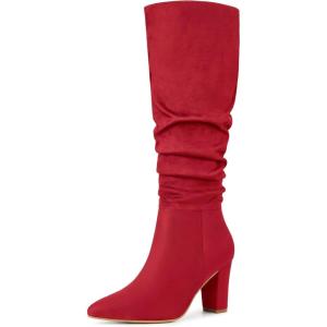 imageAllegra K Womens Slouch Pointed Toe Chunky Heel Knee High BootsRed
