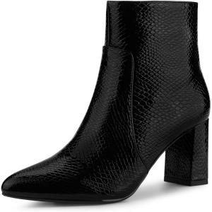 imageAllegra K Womens Snakeskin Print Boots Halloween Costumes Chunky High Heels Ankle BootsBlack