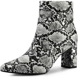 imageAllegra K Womens Snakeskin Print Boots Halloween Costumes Chunky High Heels Ankle BootsBlack White