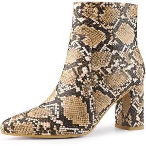 imageAllegra K Womens Snakeskin Print Boots Halloween Costumes Chunky High Heels Ankle BootsBrown Snake