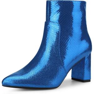 imageAllegra K Womens Snakeskin Print Boots Halloween Costumes Chunky High Heels Ankle BootsRoyal Blue