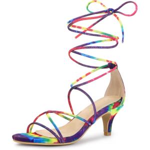 imageAllegra K Womens Strappy Tie Dye Heels Lace Up Kitten Heel SandalsPurple
