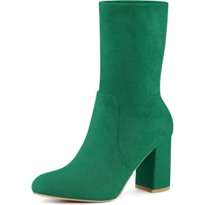 imageAllegra K Womens Stretch Round Toe Block Heel Sock Ankle BootsEmerald Green