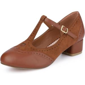 imageAllegra K Womens TStrap Mary Jane Ankle Strap Block Heels PumpsBrown