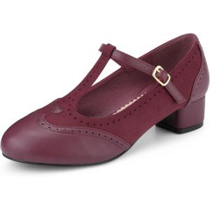 imageAllegra K Womens TStrap Mary Jane Ankle Strap Block Heels PumpsBurgundy
