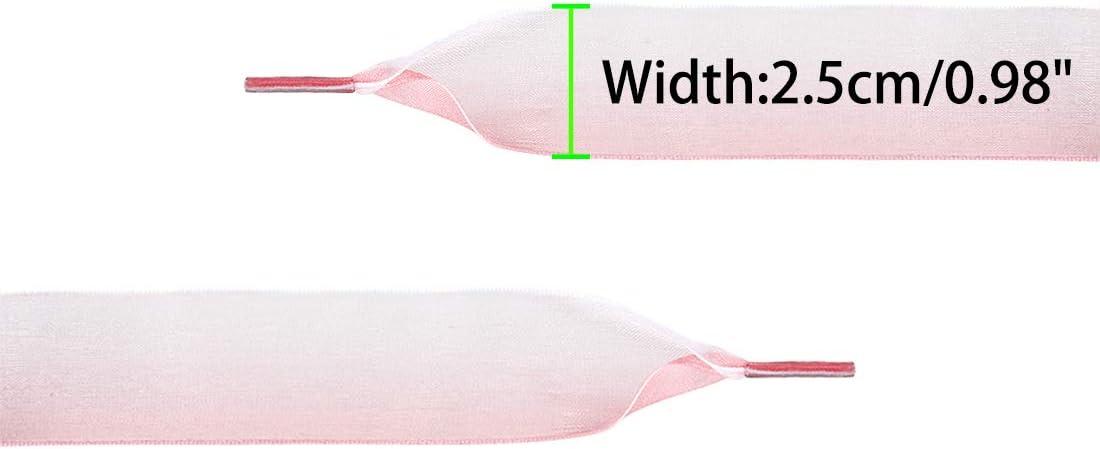 imageAllegra K 25cm Wide Flat Shoelaces for Women Gradient Color Organza Shoe Laces StringsBlue Pink