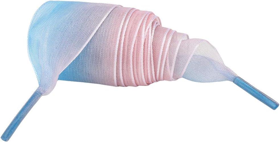 imageAllegra K 25cm Wide Flat Shoelaces for Women Gradient Color Organza Shoe Laces StringsBlue Pink