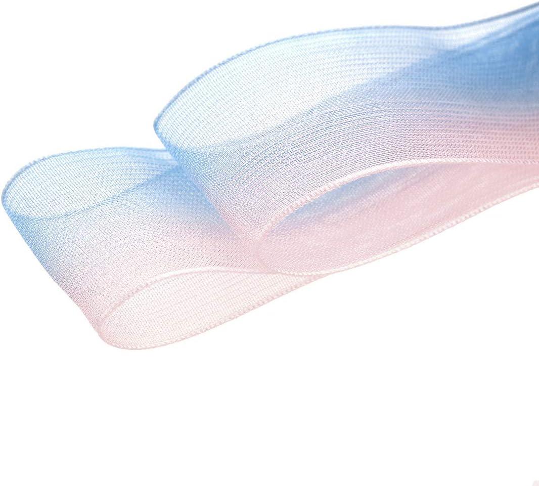 imageAllegra K 25cm Wide Flat Shoelaces for Women Gradient Color Organza Shoe Laces StringsBlue Pink