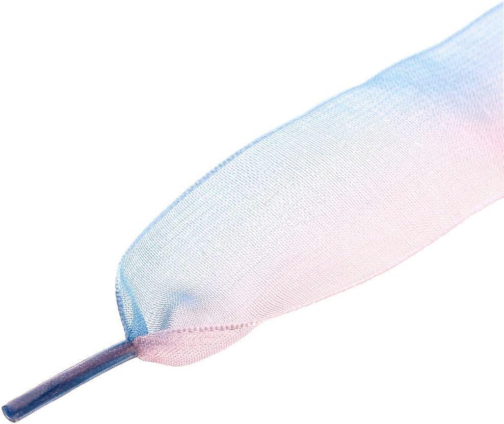 imageAllegra K 25cm Wide Flat Shoelaces for Women Gradient Color Organza Shoe Laces StringsBlue Pink