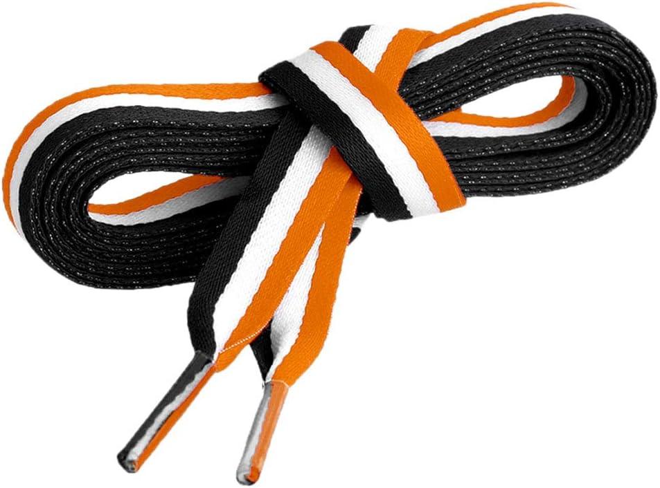 imageAllegra K Colorful Color Block Stripe Wide Shoe Strings Flat Shoelaces for Sneakers 2 PairsBlackwhiteorange