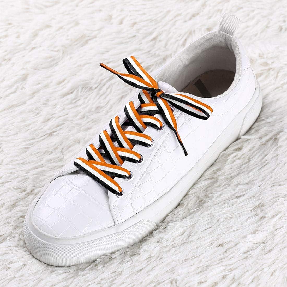 imageAllegra K Colorful Color Block Stripe Wide Shoe Strings Flat Shoelaces for Sneakers 2 PairsBlackwhiteorange