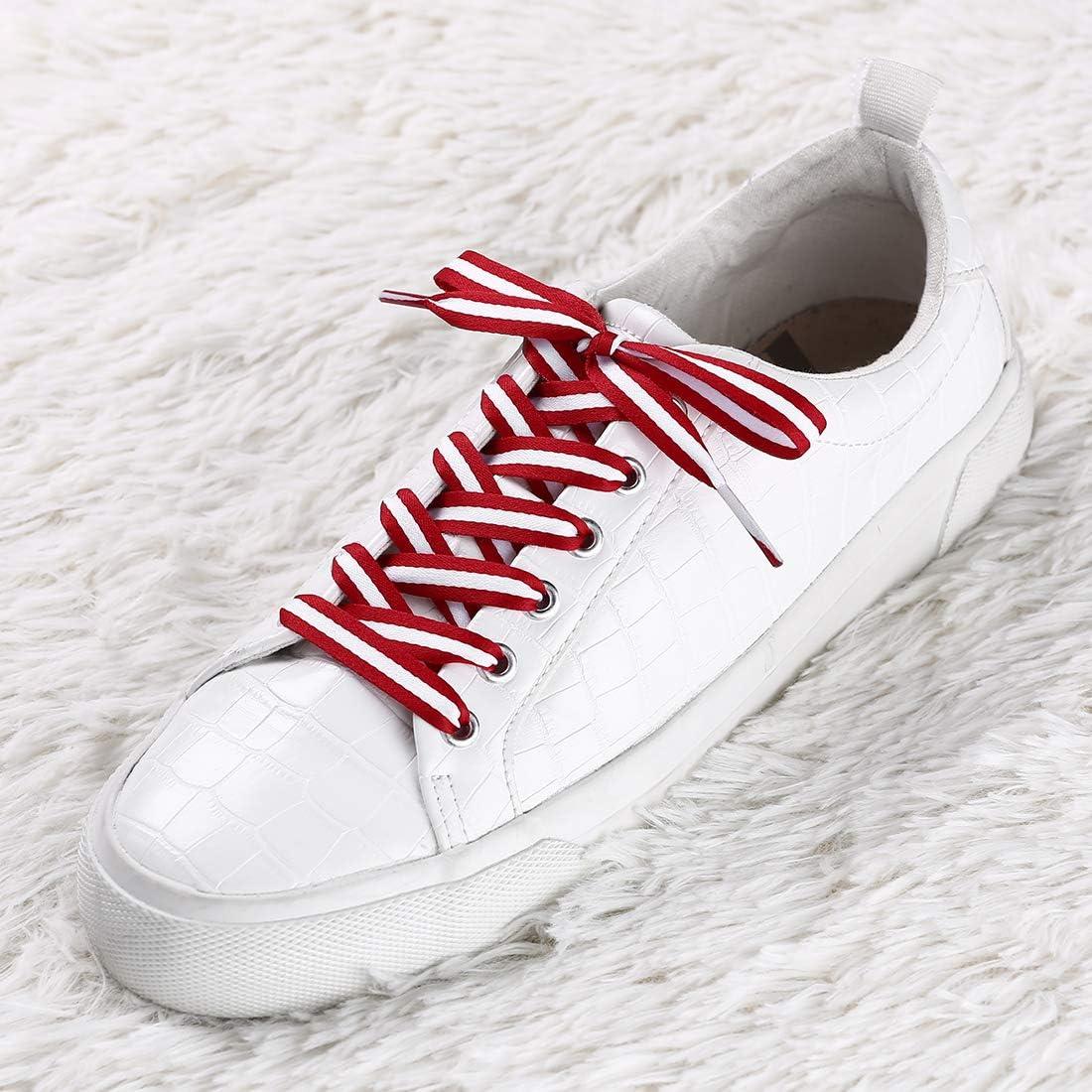imageAllegra K Colorful Color Block Stripe Wide Shoe Strings Flat Shoelaces for Sneakers 2 PairsRedwhitered